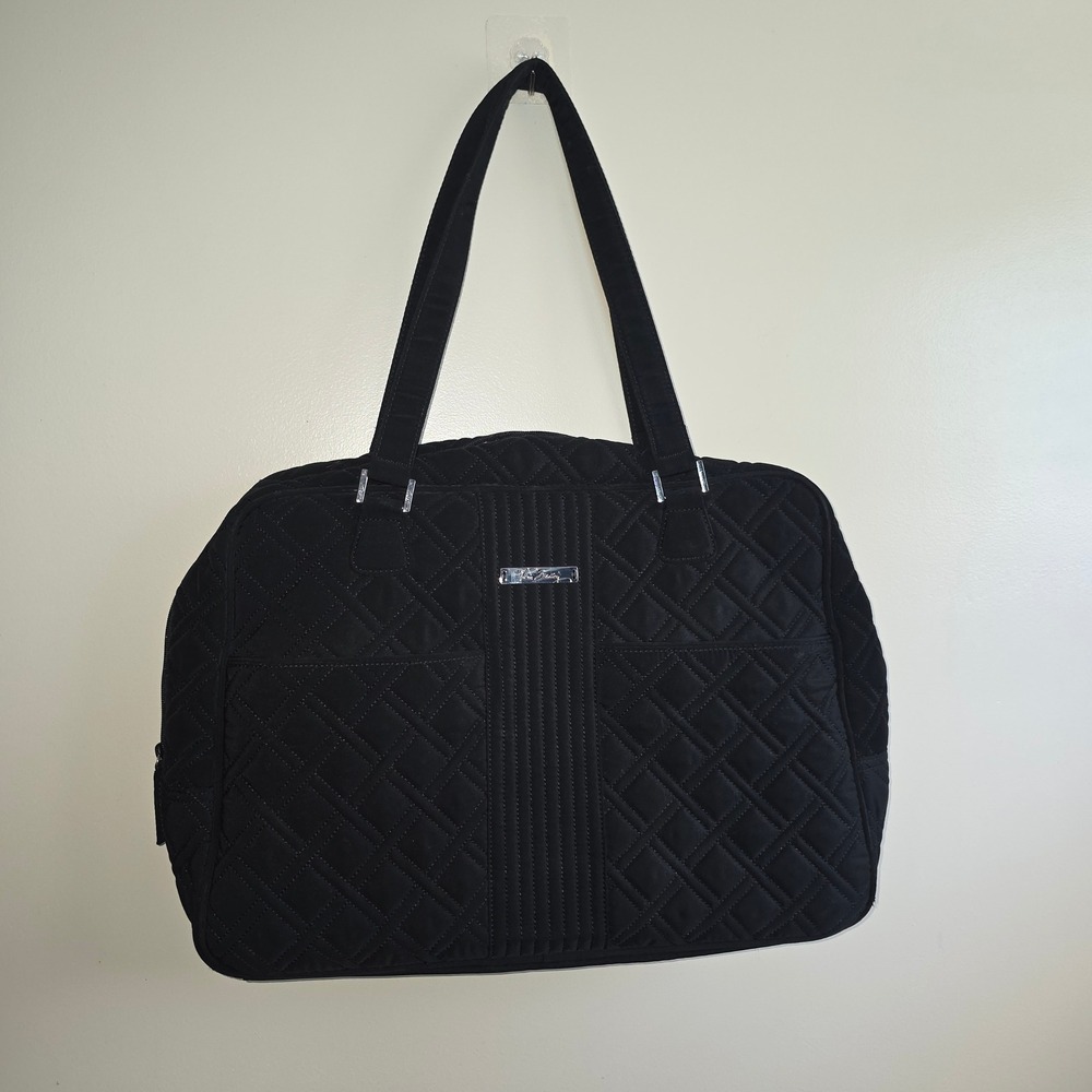 Vera Bradley Black Quilted Laptop commuter‎ Bag Work Tote Shoulder Bag 16x12